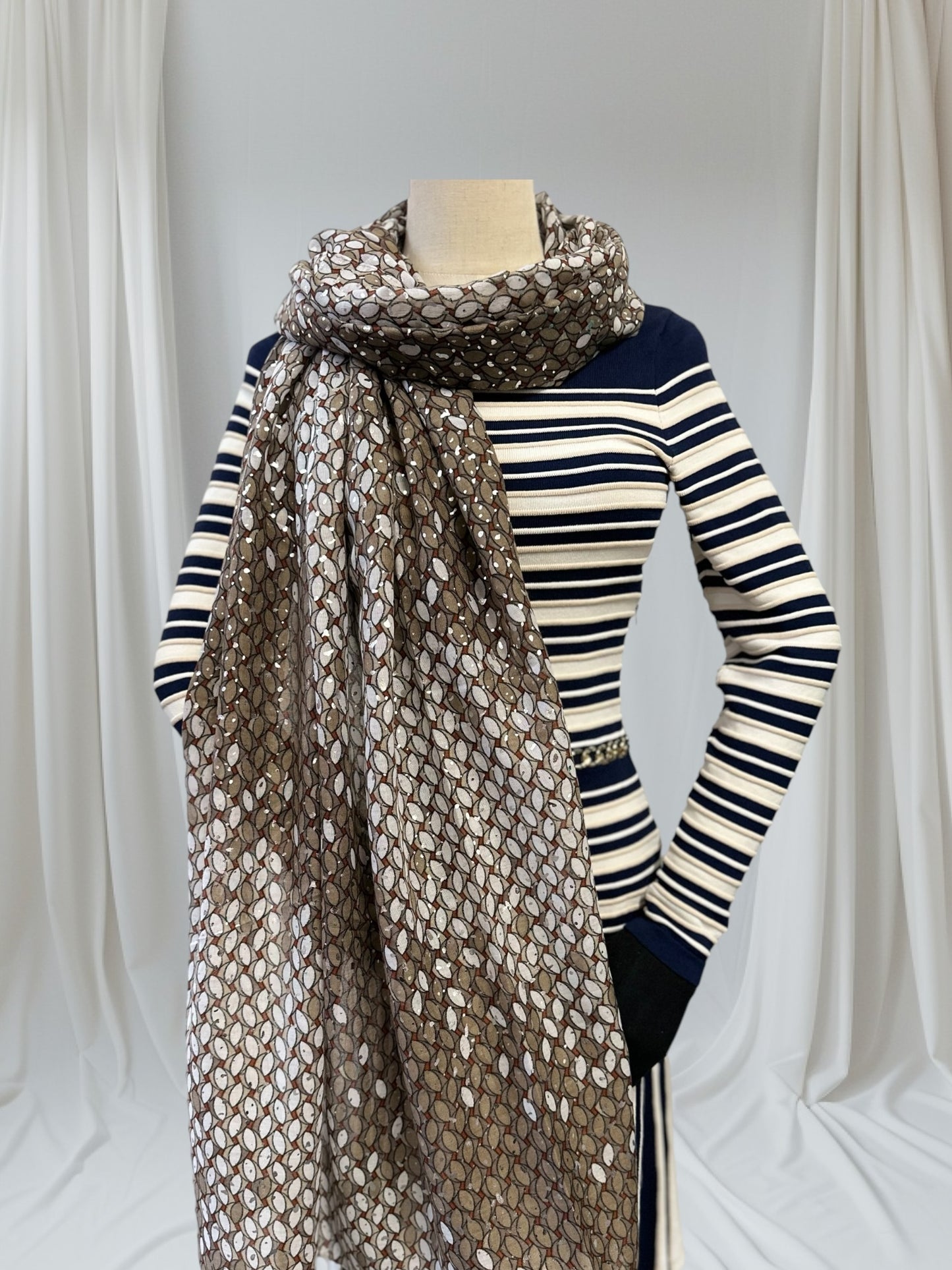 Glitter Foil Leaf Raindrop Print  Scarf