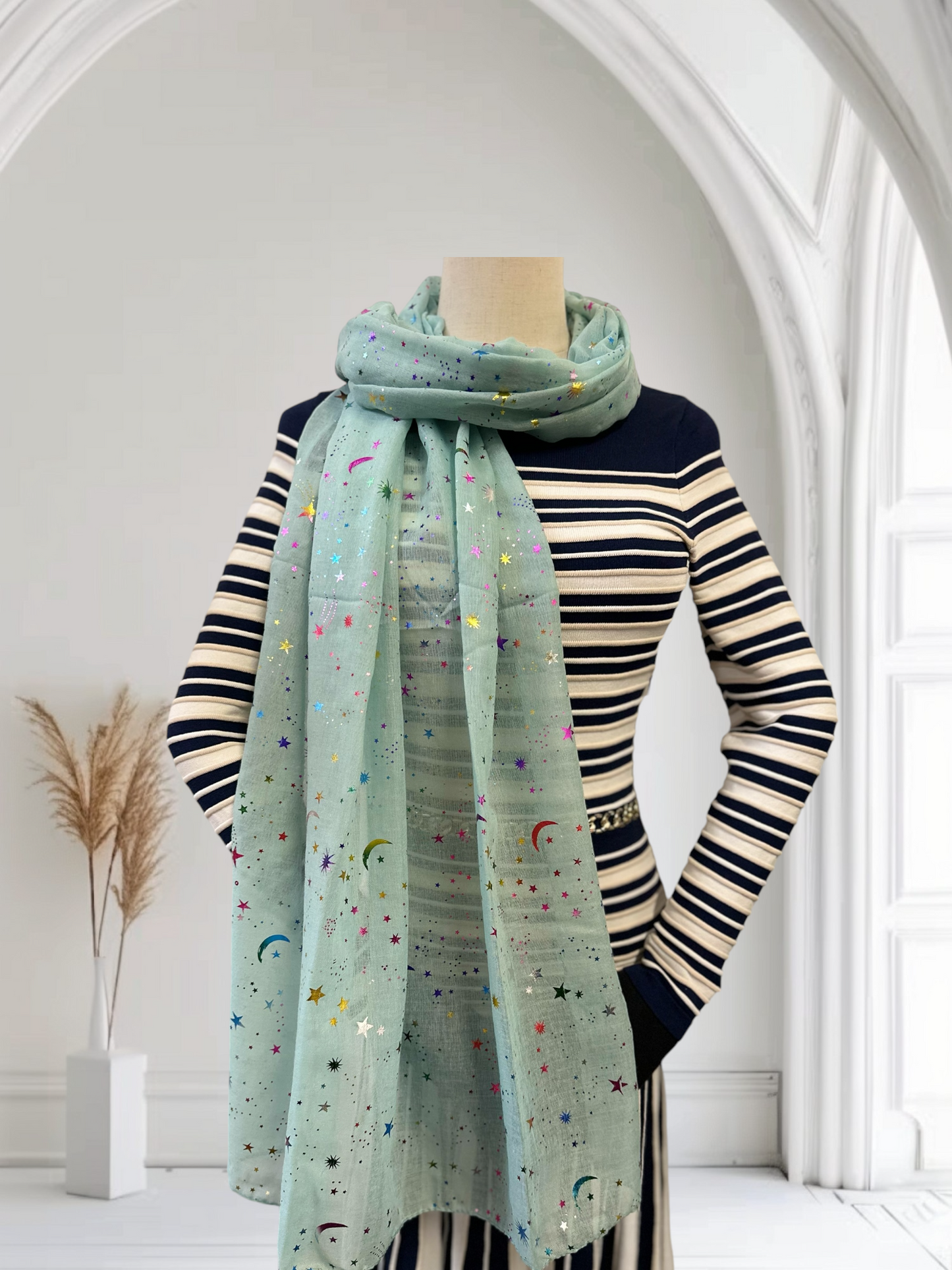 Glitter Rainbow Moon Star Print Scarf