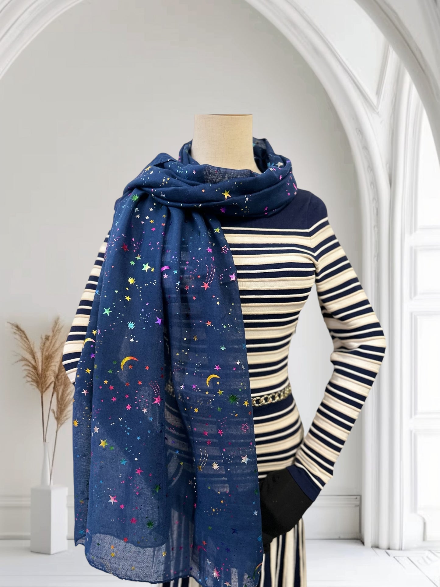Glitter Rainbow Moon Star Print Scarf