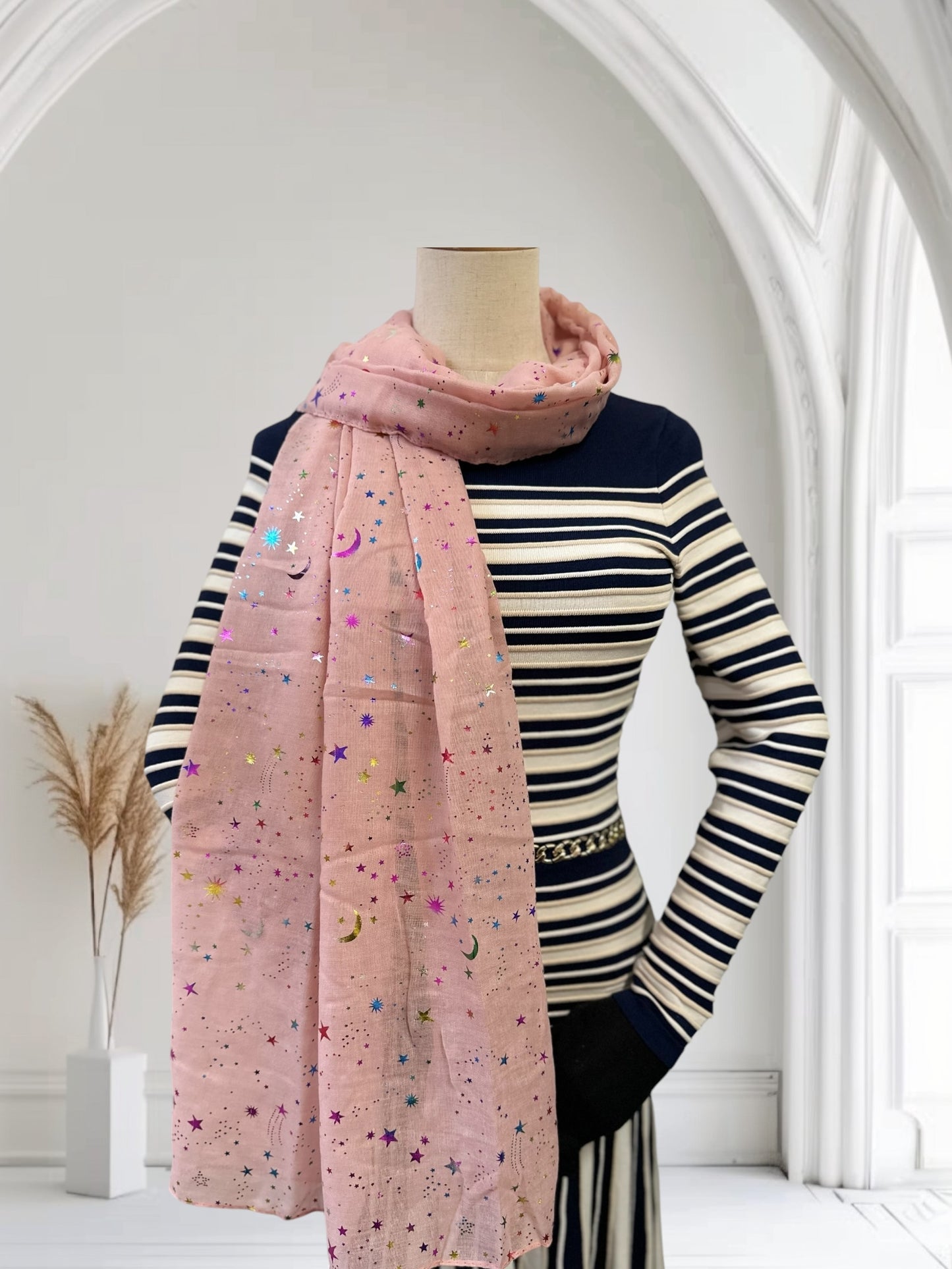 Glitter Rainbow Moon Star Print Scarf