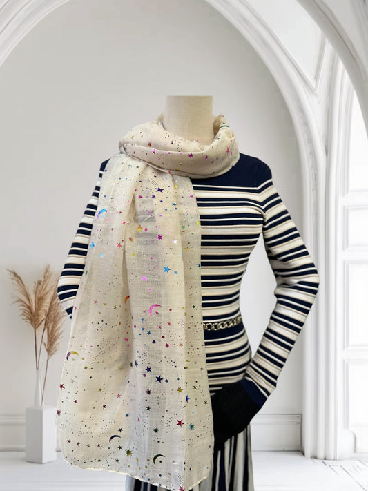 Glitter Rainbow Moon Star Print Scarf