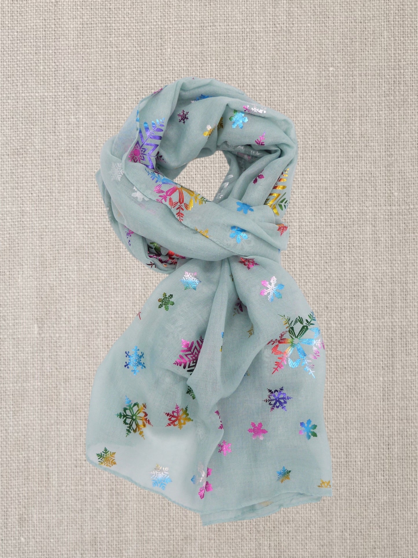 Rainbow Glitter Snowflakes  Print Scarf