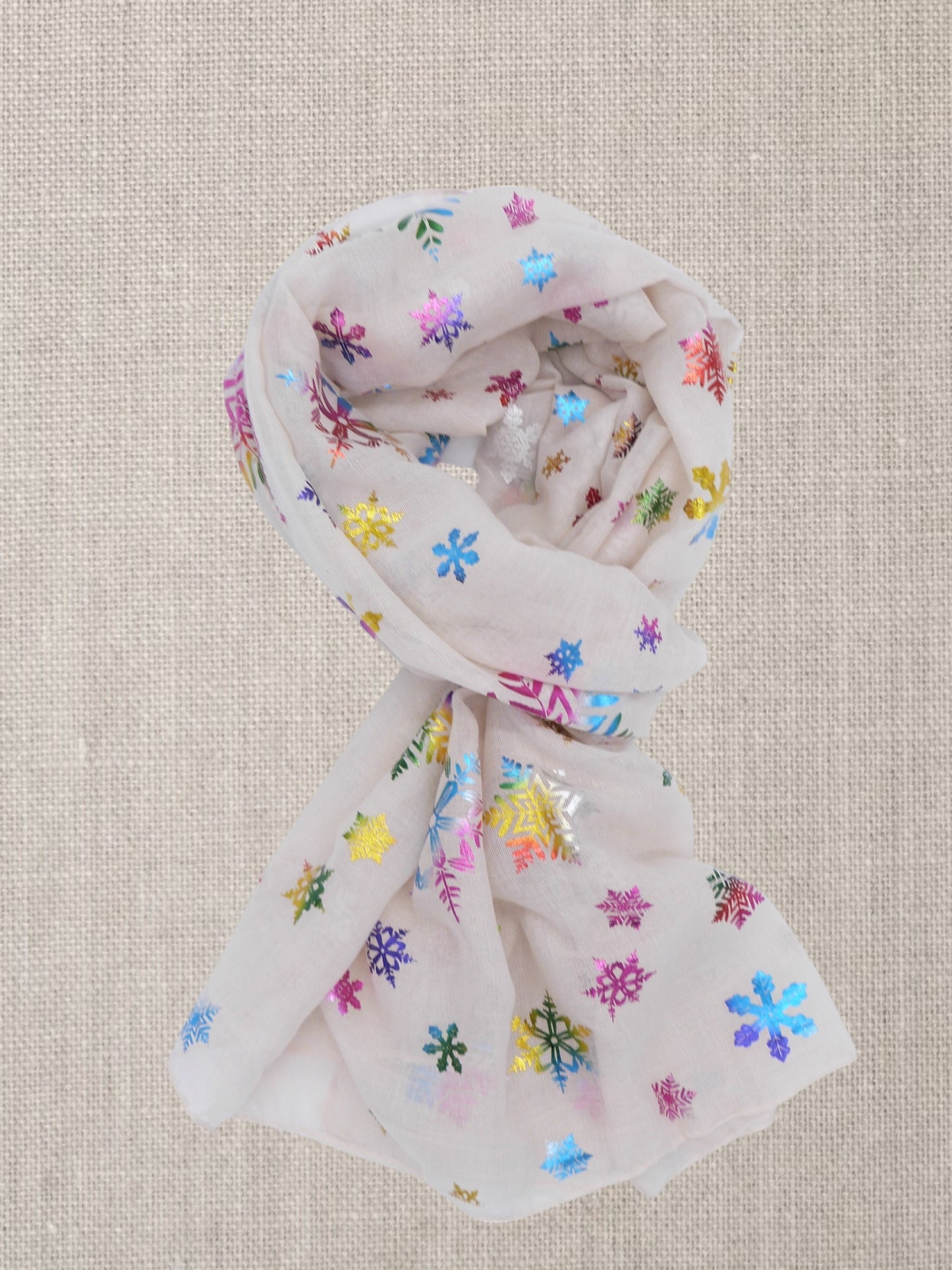 Rainbow Glitter Snowflakes  Print Scarf