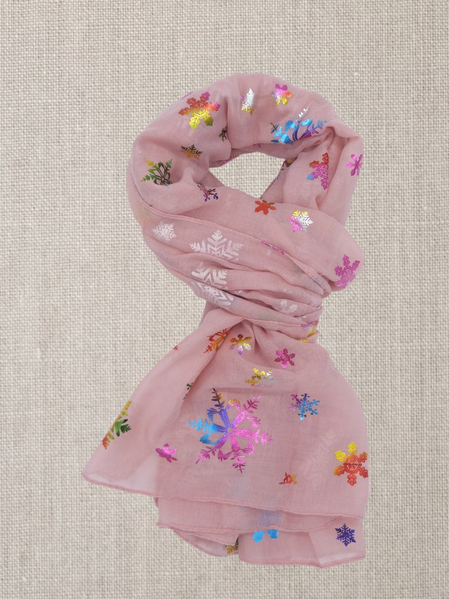 Rainbow Glitter Snowflakes  Print Scarf