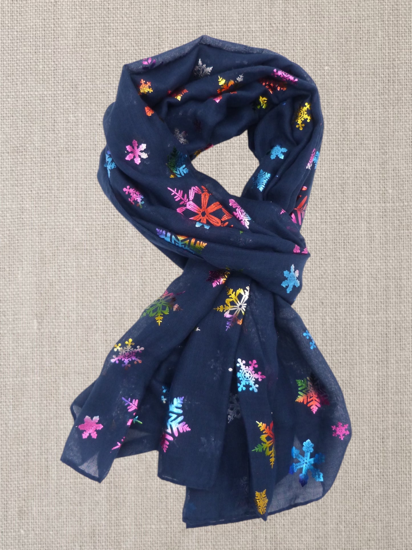Rainbow Glitter Snowflakes  Print Scarf