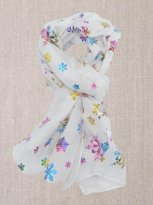 Rainbow Glitter Snowflakes  Print Scarf