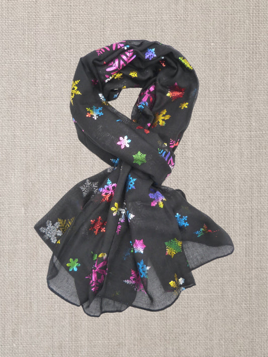 Rainbow Glitter Snowflakes  Print Scarf