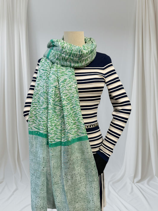 Glitter Foil Leaf  Print  Scarf