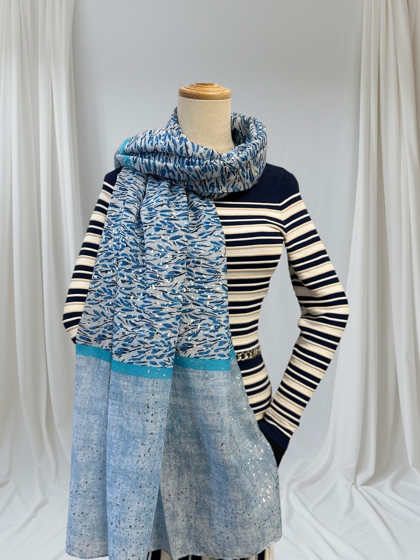 Glitter Foil Leaf  Print  Scarf