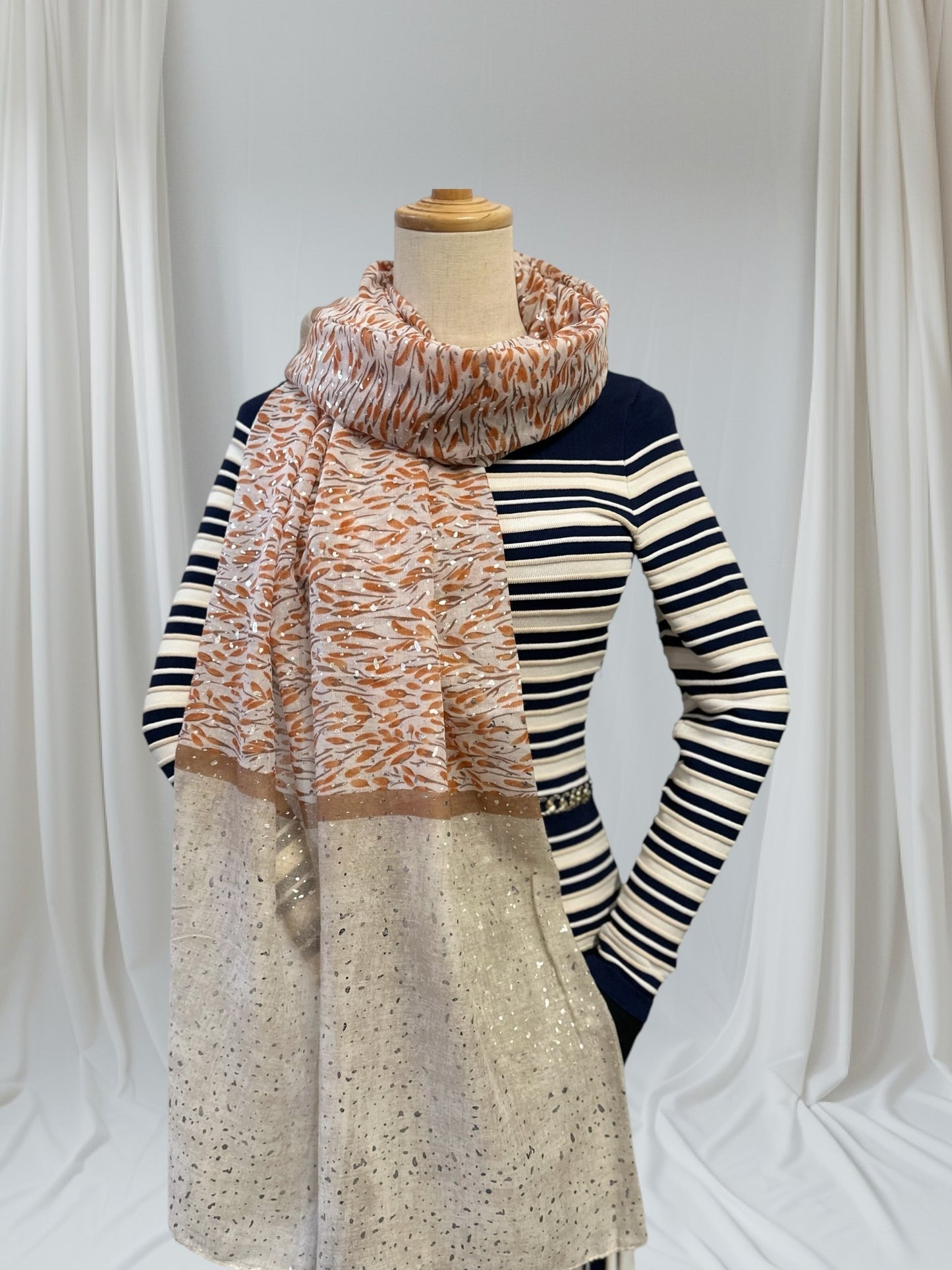 Glitter Foil Leaf  Print  Scarf