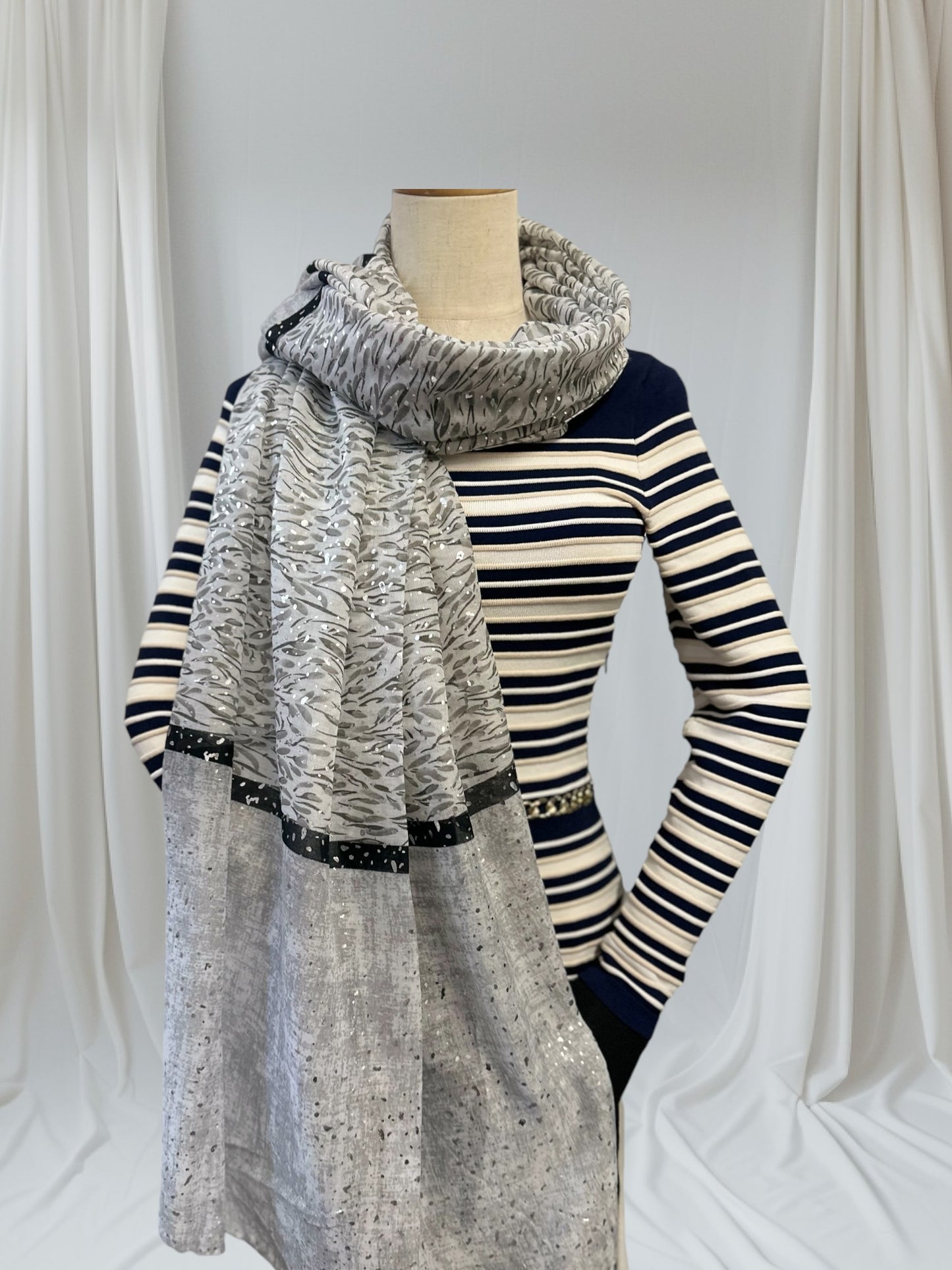 Glitter Foil Leaf  Print  Scarf