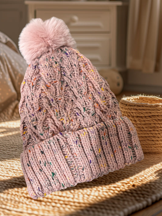 Hats for Women Double Layer Fleece Line Beanie with Bobble Pom Pom