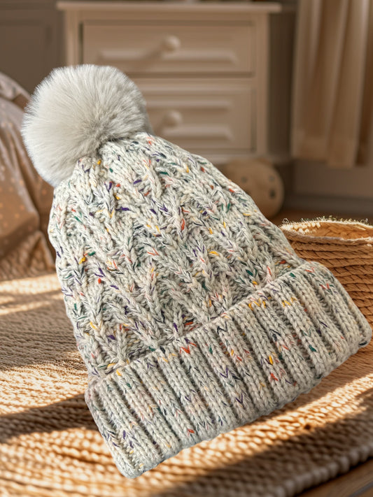 Hats for Women Double Layer Fleece Line Beanie with Bobble Pom Pom