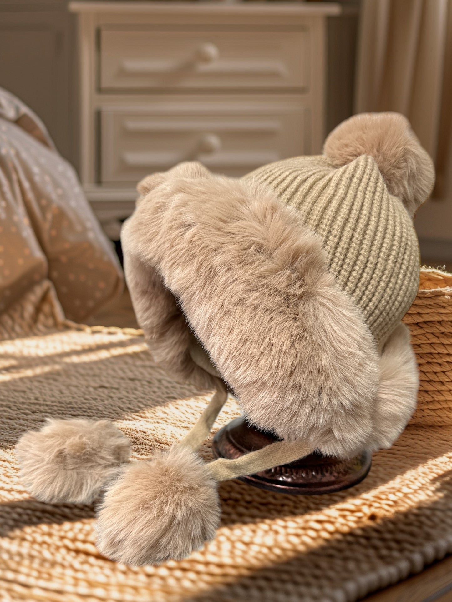 Winter Hats for Women Double Layer Fleece Line Beanie Hat with Bobble Pom Pom