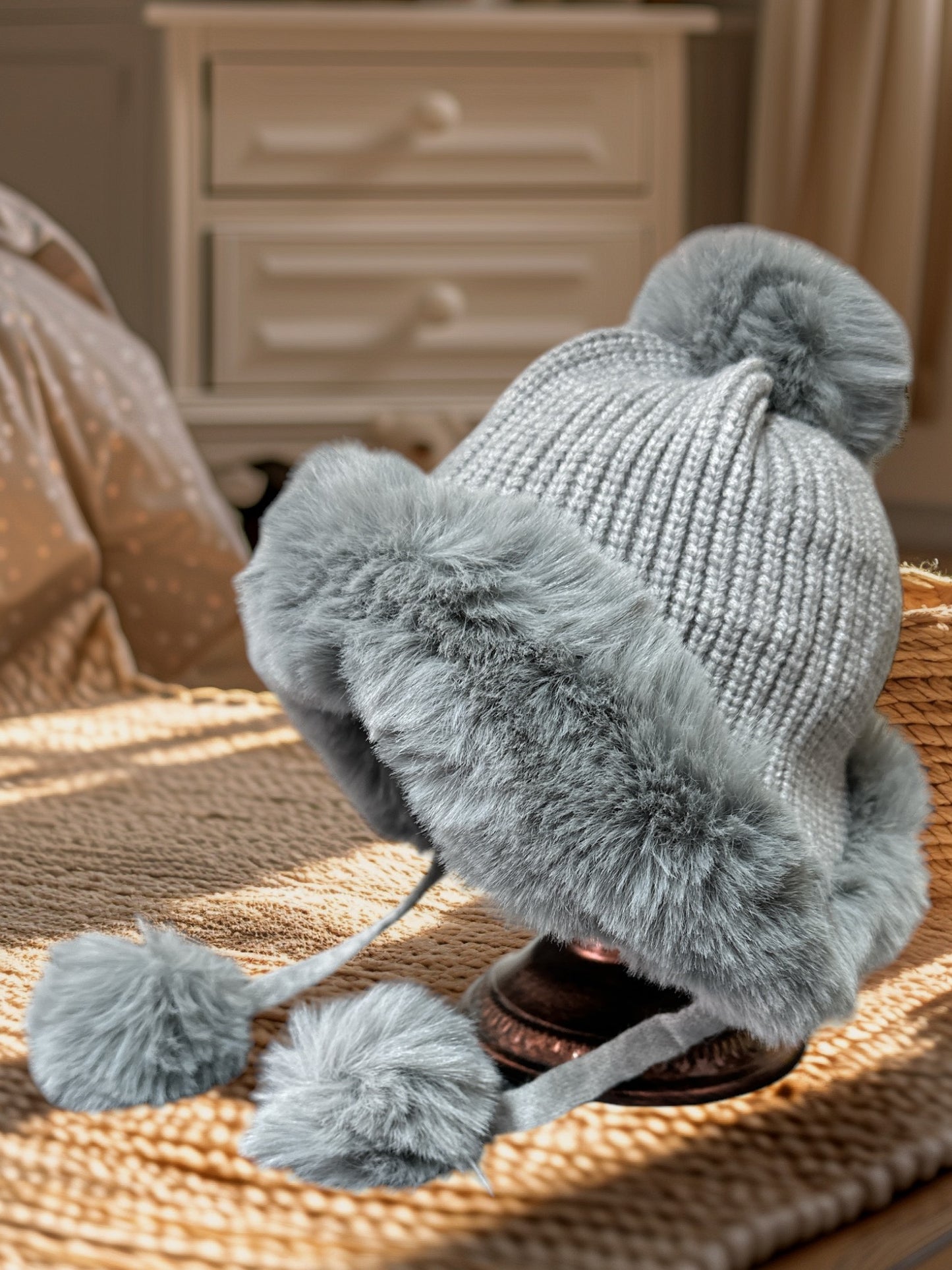 Winter Hats for Women Double Layer Fleece Line Beanie Hat with Bobble Pom Pom