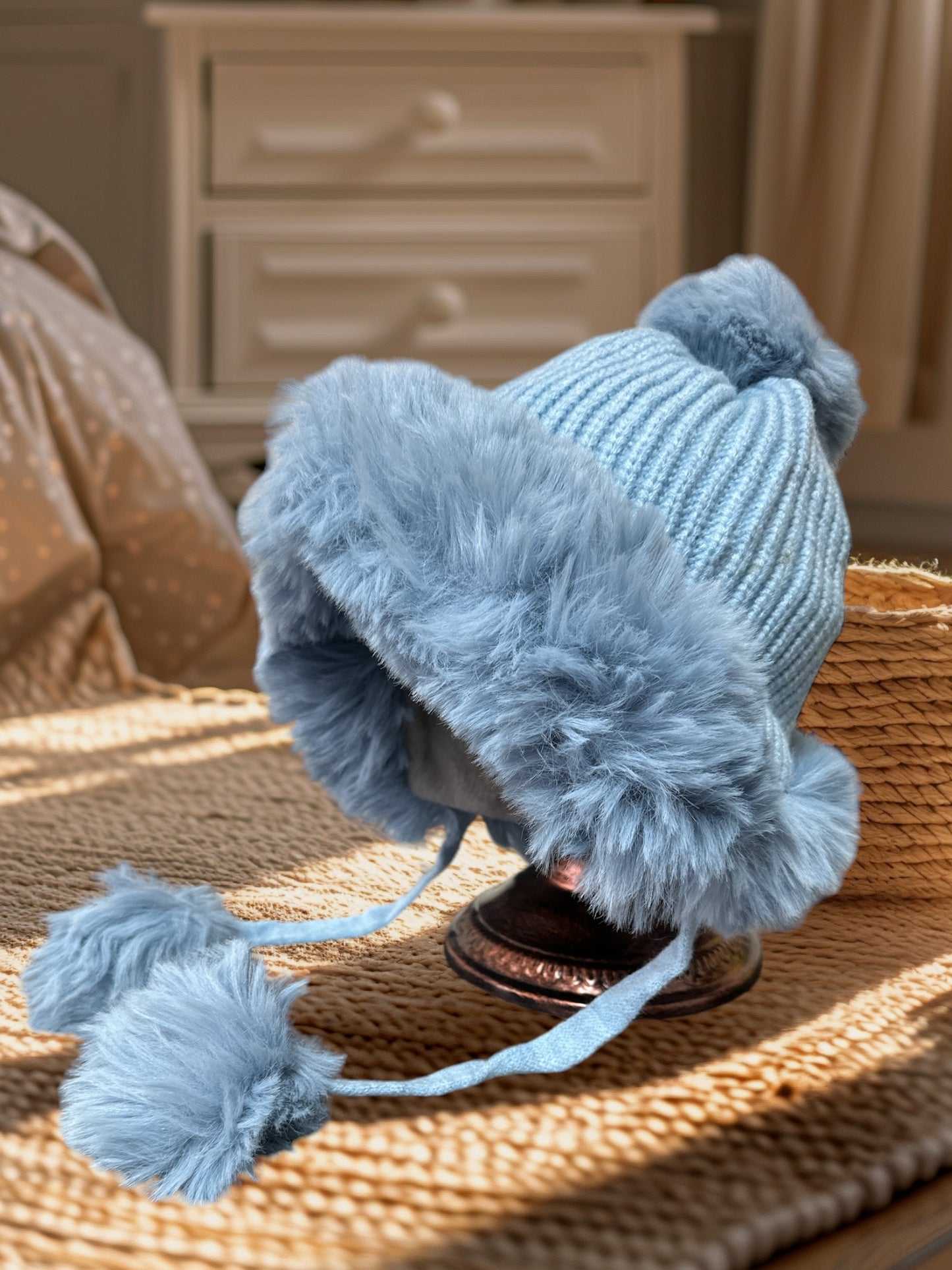 Winter Hats for Women Double Layer Fleece Line Beanie Hat with Bobble Pom Pom