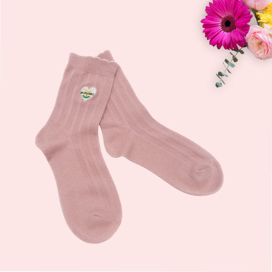 Embroidered Heart & Flower Plain Seamless Socks