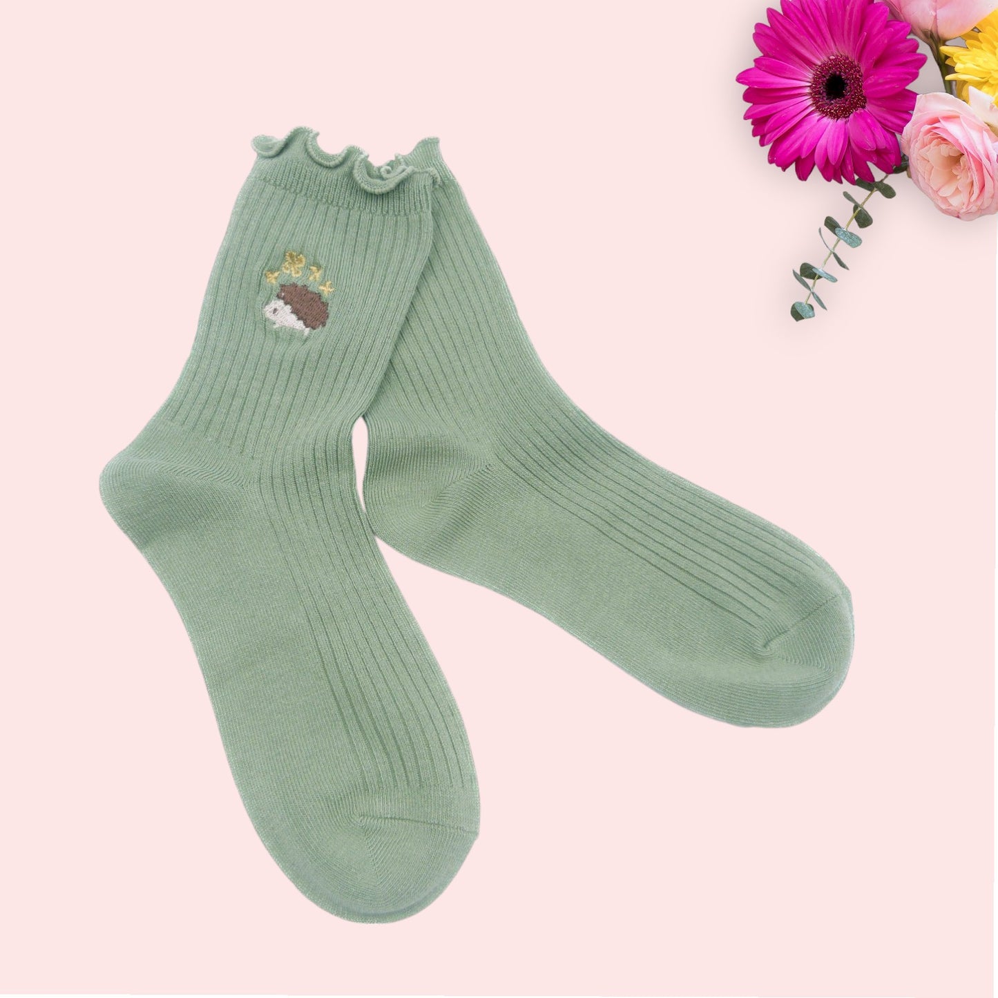 Embroidered Hedgehog Plain Seamless socks