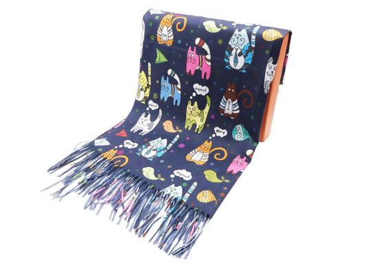 Cute Cat Printed  Wrap Pashmina Cashmere Feel Scarf