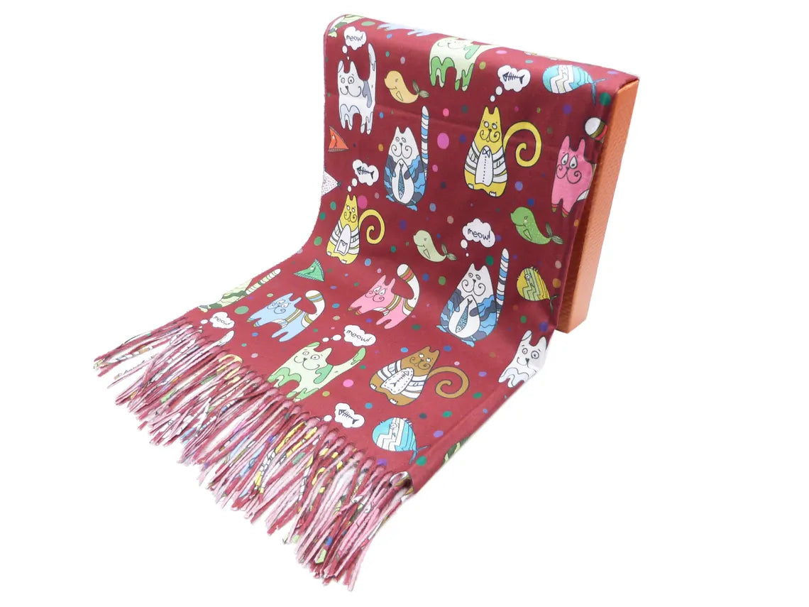 Cute Cat Printed  Wrap Pashmina Cashmere Feel Scarf