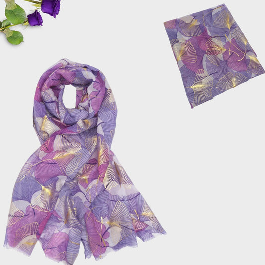 Glitter Ginkgo Print Lightweight Scarf