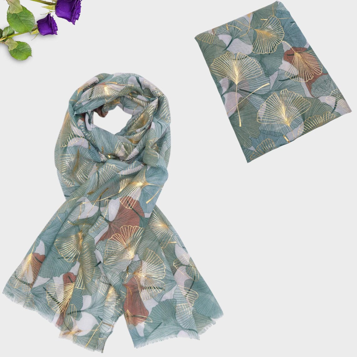 Glitter Ginkgo Print Lightweight Scarf