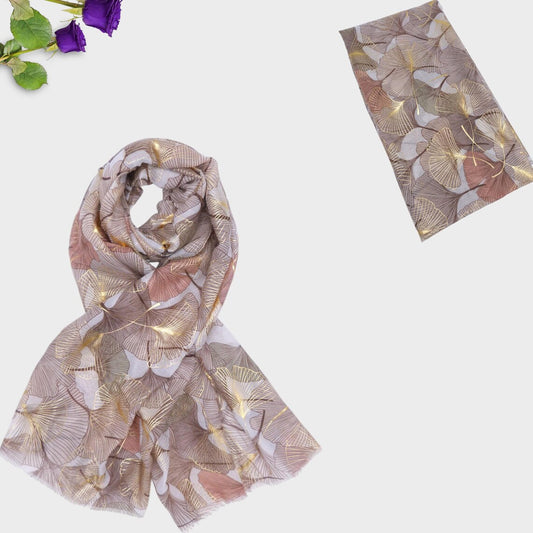 Glitter Ginkgo Print Lightweight Scarf