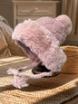 Winter Hats for Women Double Layer Fleece Line Beanie Hat with Pearl Beads & Bobble Pom Pom