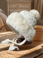 Winter Hats for Women Double Layer Fleece Line Beanie Hat with Pearl Beads & Bobble Pom Pom