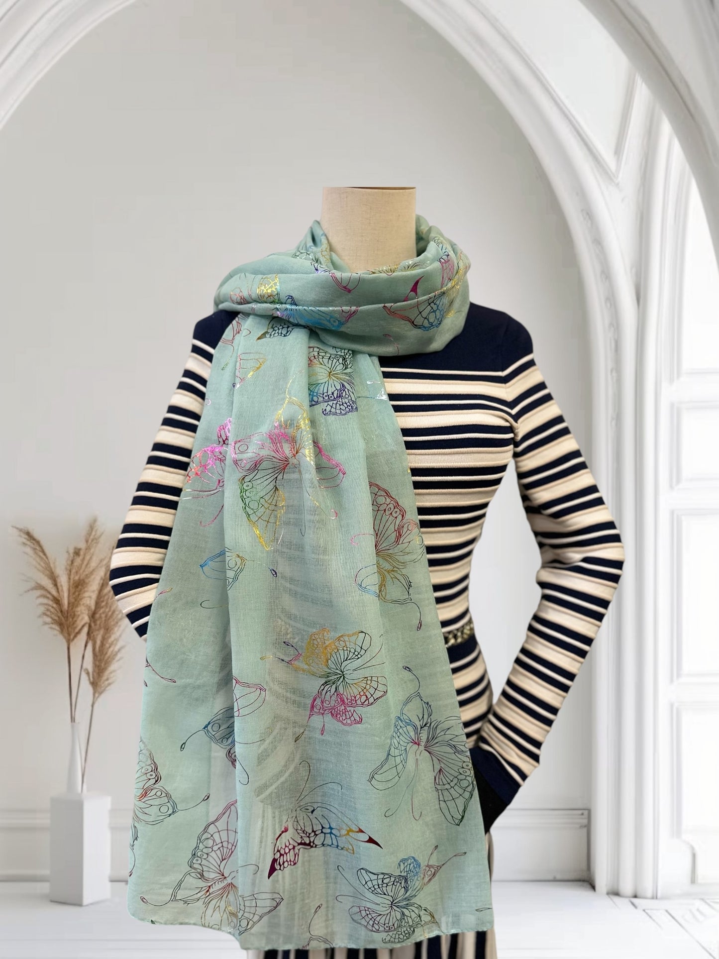 Glitter Rainbow Butterfly Print Scarf