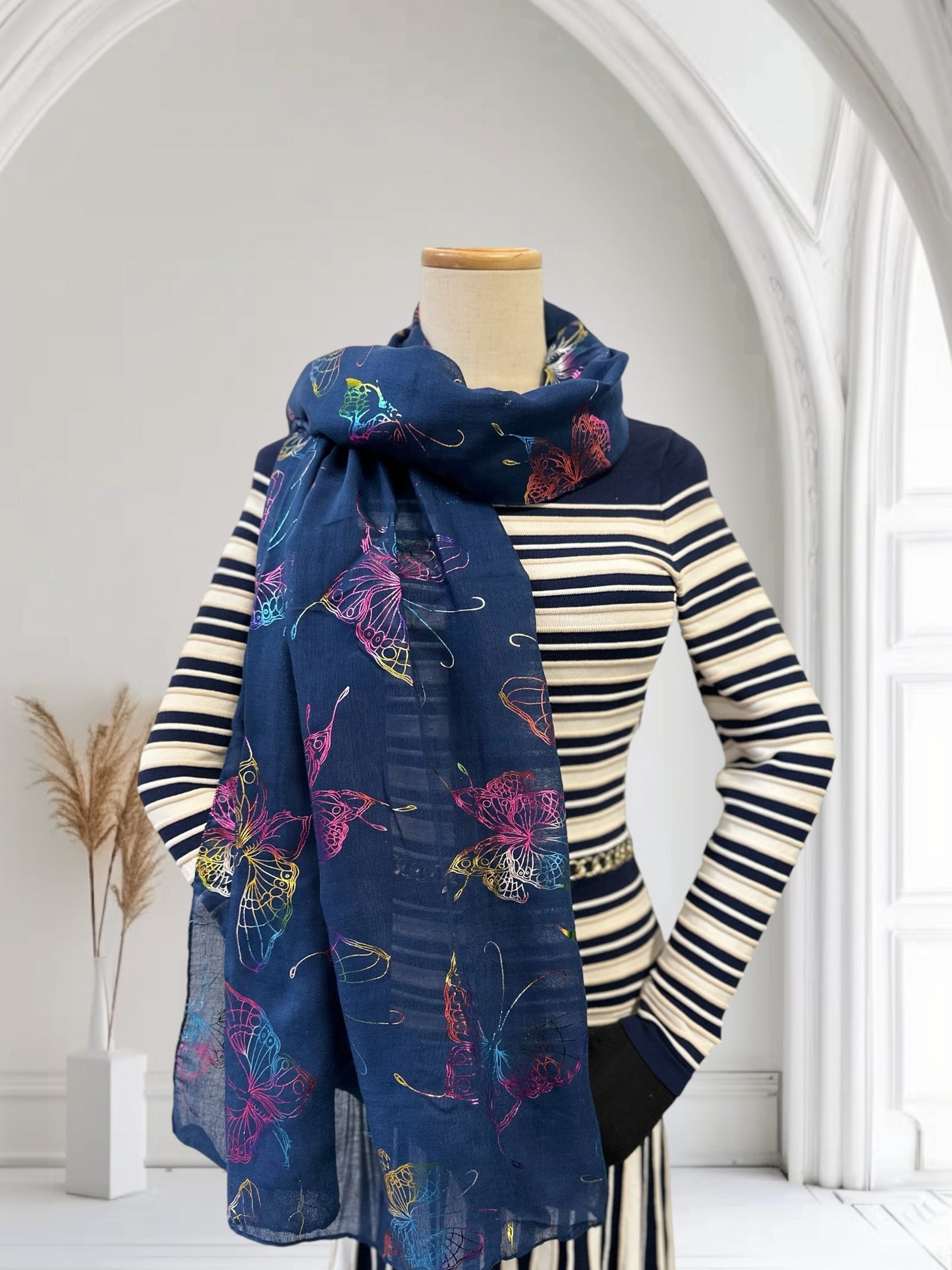 Glitter Rainbow Butterfly Print Scarf