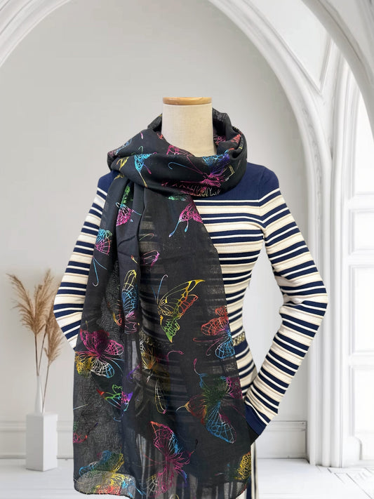 Glitter Rainbow Butterfly Print Scarf