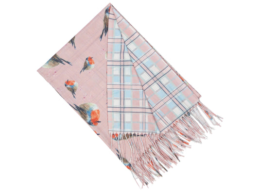 Robin Bird Double Sided Printed  Winter Wrap Pashmina Scarf