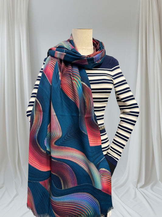 Rose gold outlined Swirl Wave  Print Pashmina