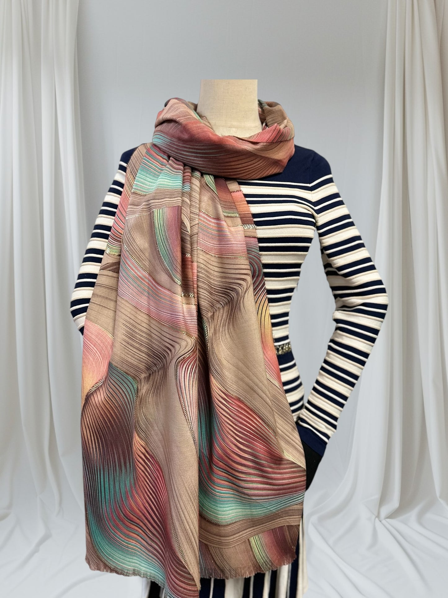Rose gold outlined Swirl Wave  Print Pashmina
