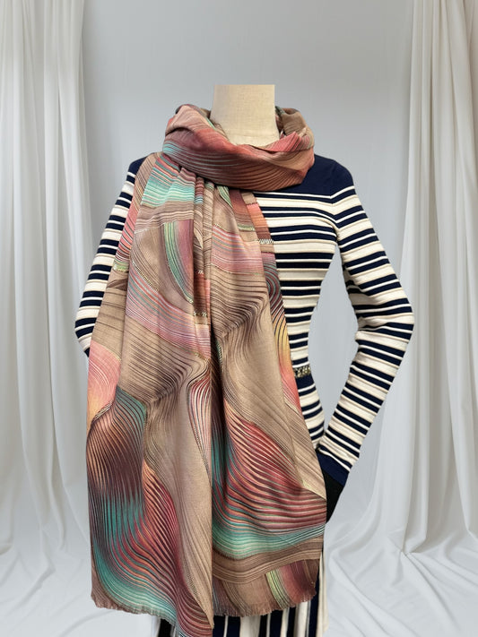 Rose gold outlined Swirl Wave  Print Pashmina