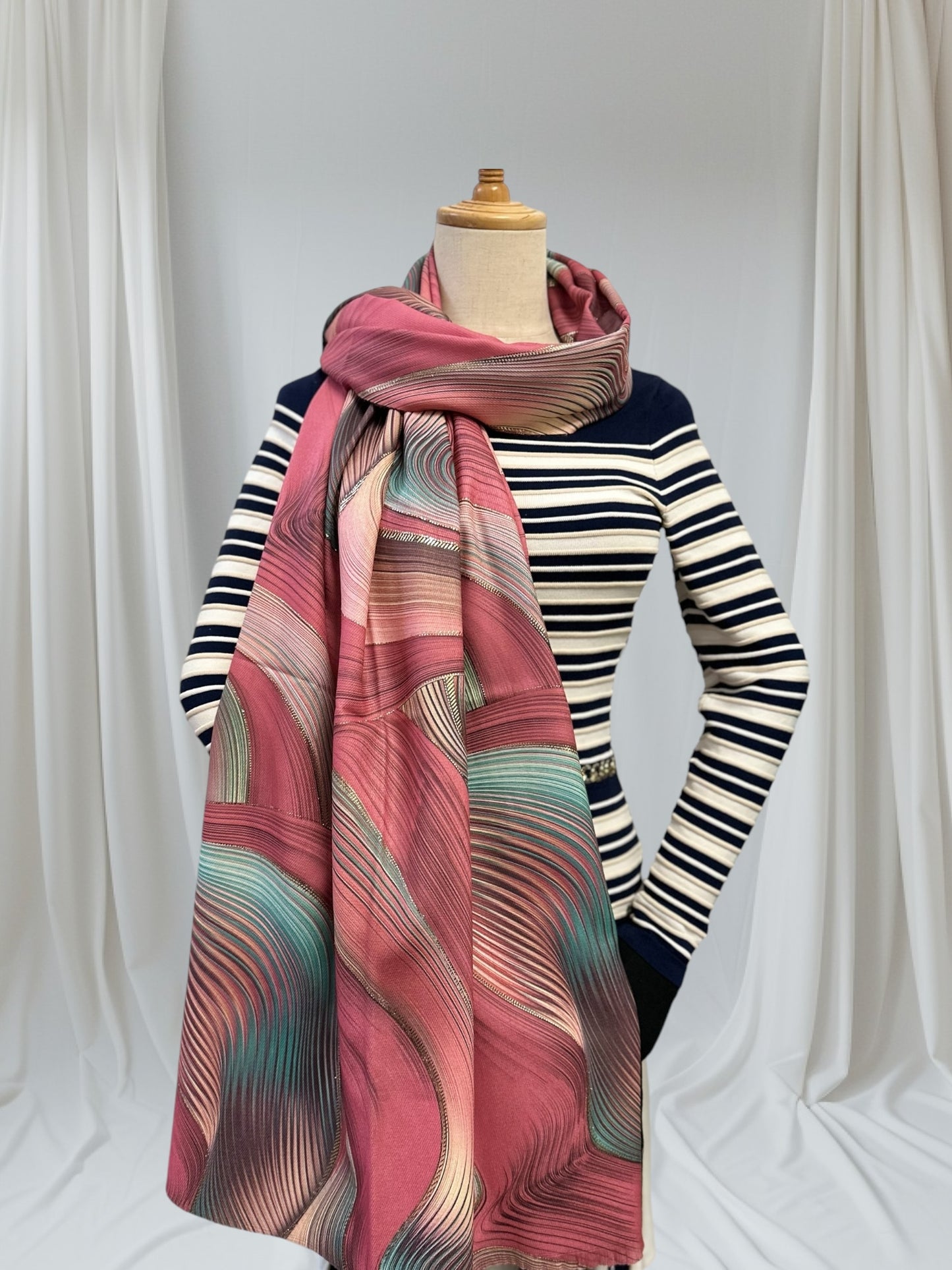 Rose gold outlined Swirl Wave  Print Pashmina