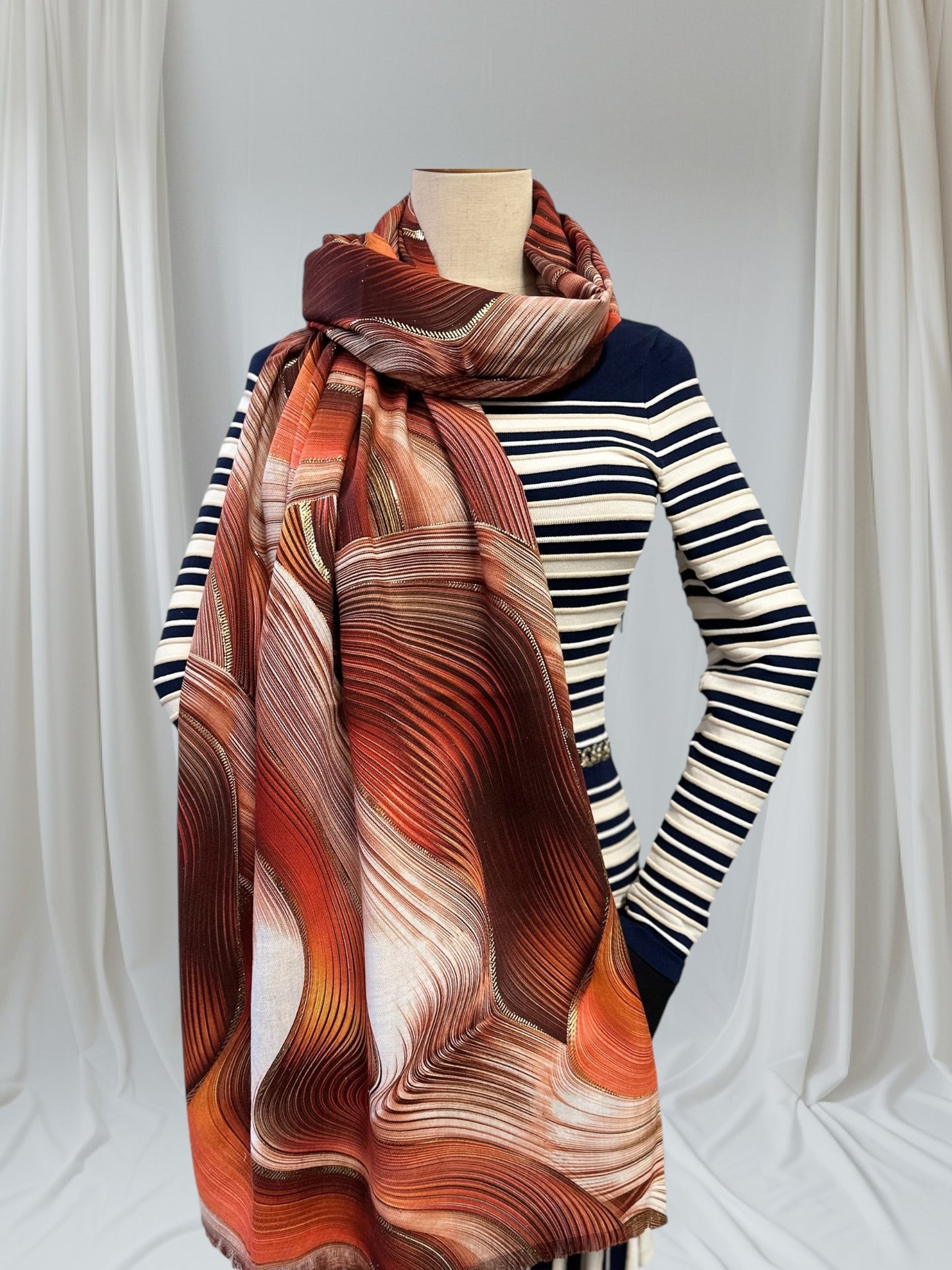 Rose gold outlined Swirl Wave  Print Pashmina