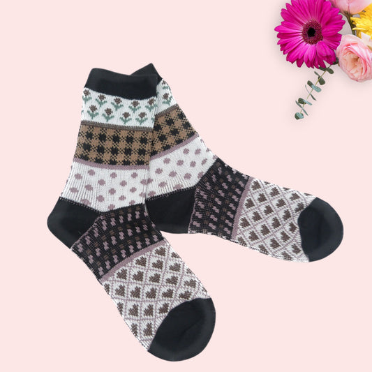 Flower Dots Heart Pattern Socks