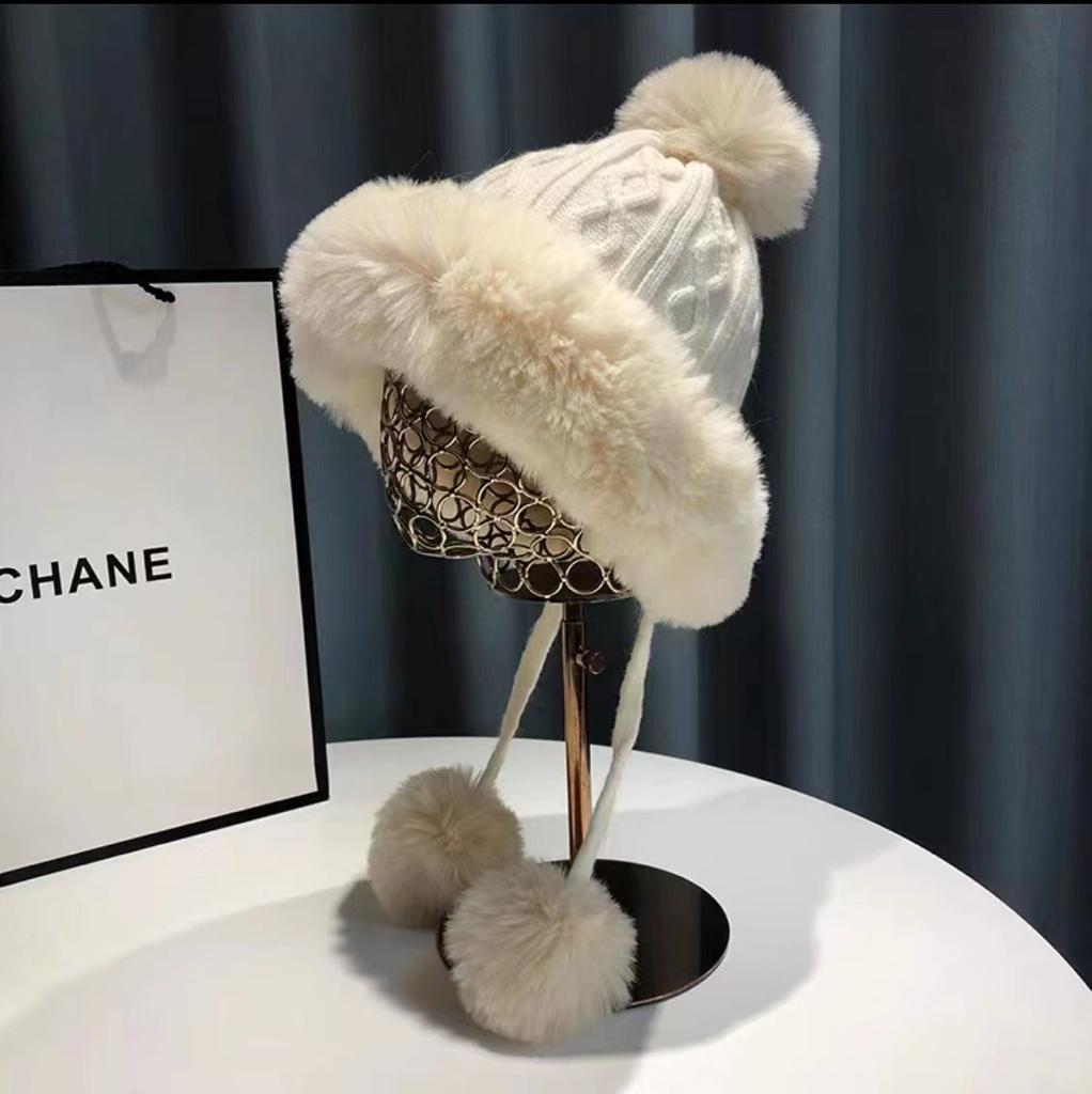 Winter Hats for Women Double Layer Fleece Line Beanie Hat with Bobble Pom Pom