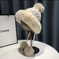 Winter Hats for Women Double Layer Fleece Line Beanie Hat with Bobble Pom Pom