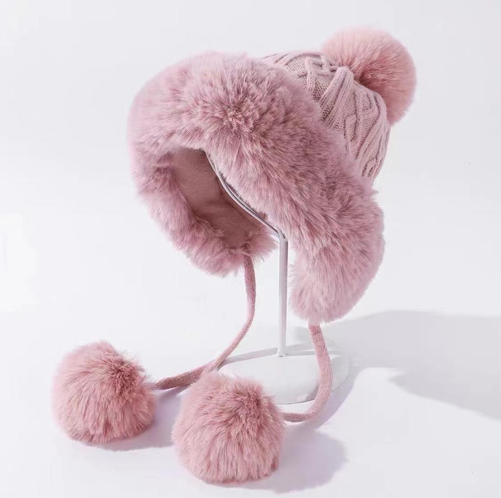 Winter Hats for Women Double Layer Fleece Line Beanie Hat with Bobble Pom Pom
