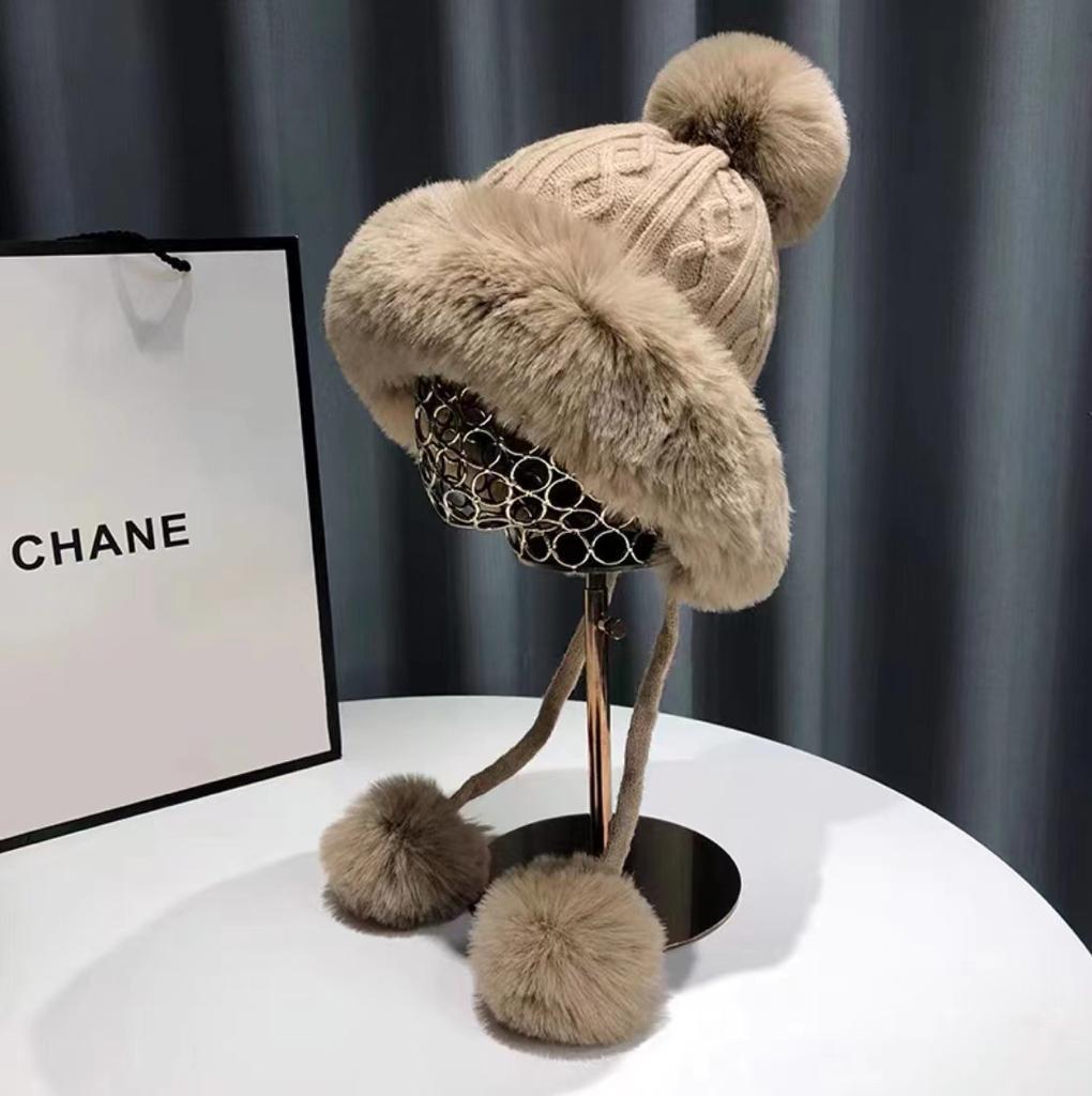 Winter Hats for Women Double Layer Fleece Line Beanie Hat with Bobble Pom Pom