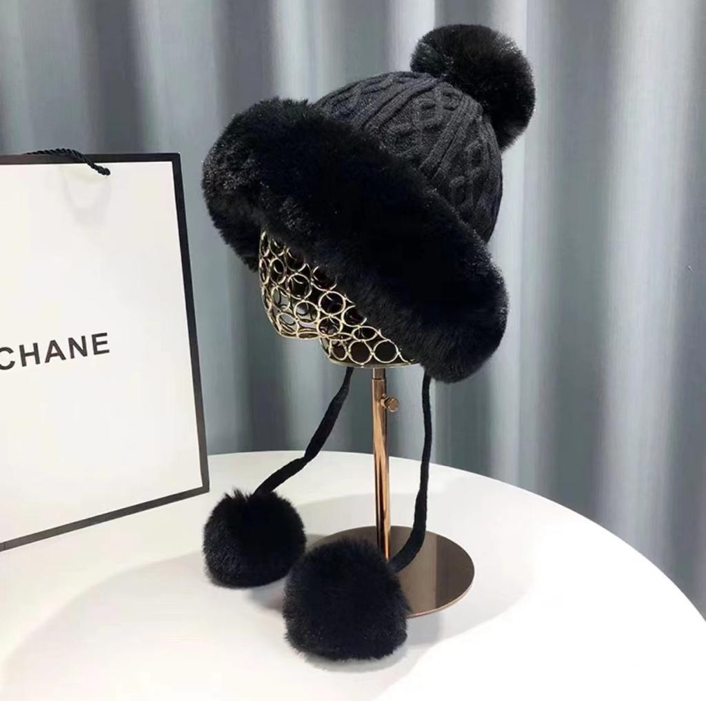 Winter Hats for Women Double Layer Fleece Line Beanie Hat with Bobble Pom Pom