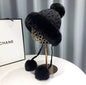 Winter Hats for Women Double Layer Fleece Line Beanie Hat with Bobble Pom Pom