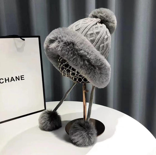 Winter Hats for Women Double Layer Fleece Line Beanie Hat with Bobble Pom Pom