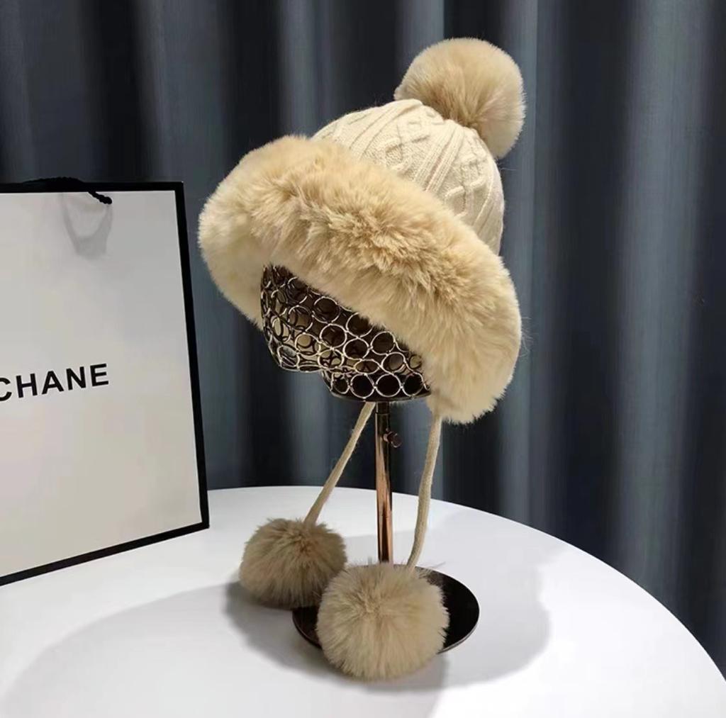 Winter Hats for Women Double Layer Fleece Line Beanie Hat with Bobble Pom Pom