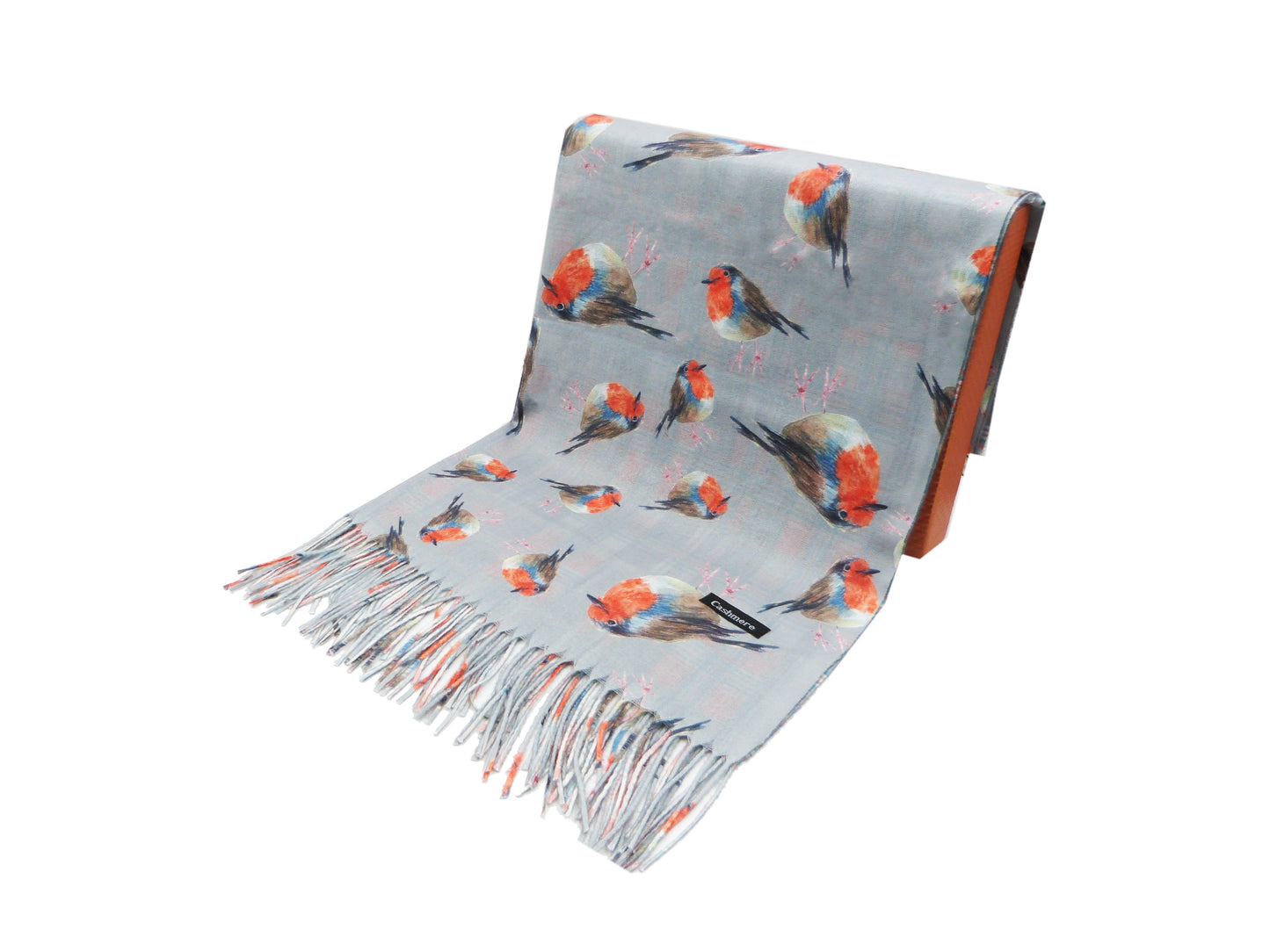Robin Bird Double Sided Printed  Winter Wrap Pashmina Scarf