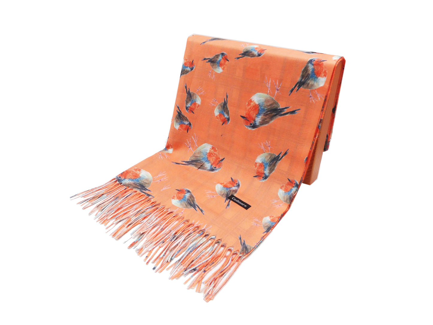 Robin Bird Double Sided Printed  Winter Wrap Pashmina Scarf