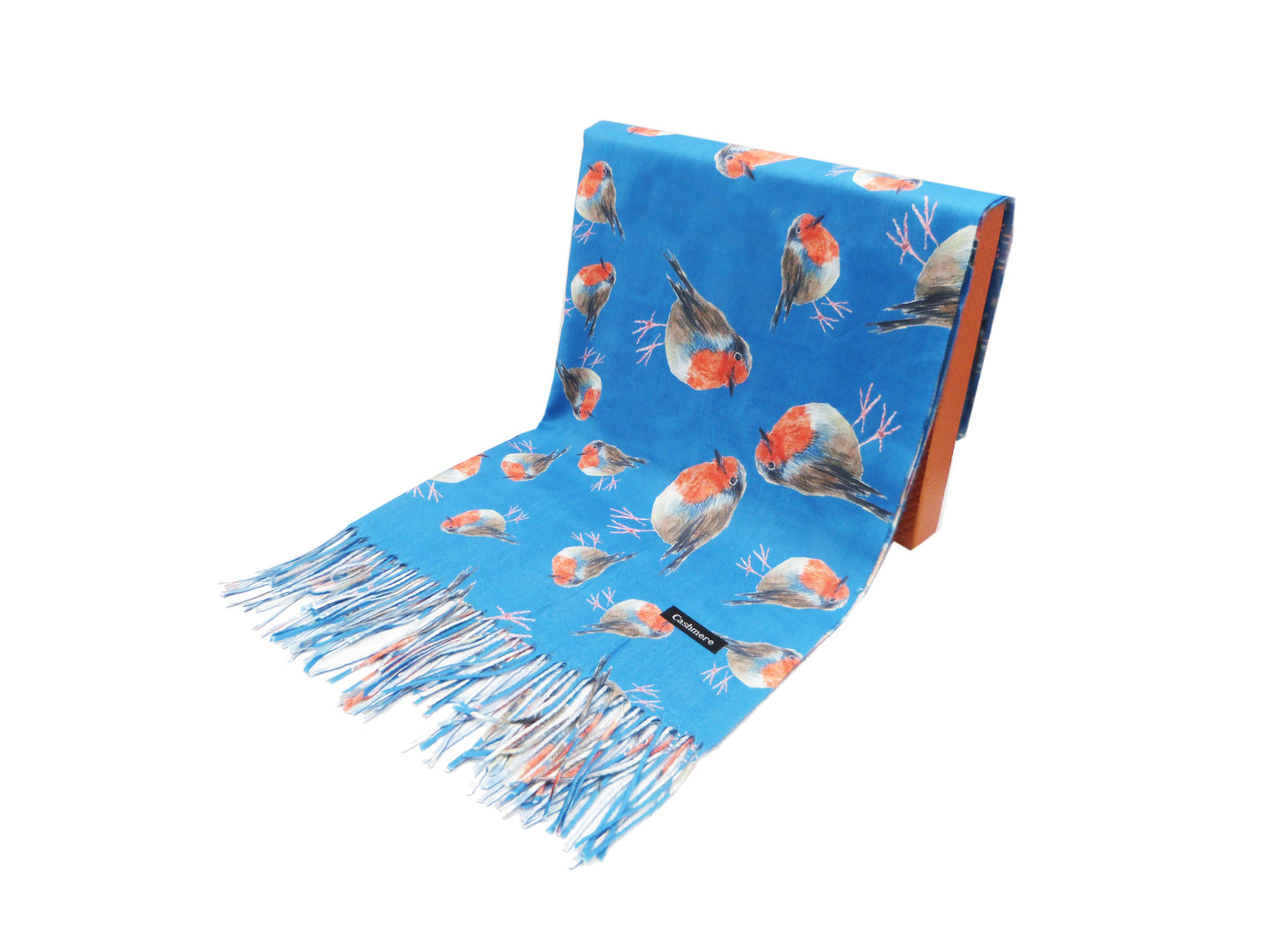 Robin Bird Double Sided Printed  Winter Wrap Pashmina Scarf